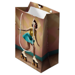 Sac Cadeau Moyen "Groovy Glide : Rythmes Rétro sur Roues de Planche