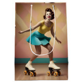 Sac Cadeau Moyen "Groovy Glide : Rythmes Rétro sur Roues de Planche (Dos)