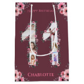 Sac Cadeau Moyen Gros 11e anniversaire fille photo Collage Fleur ro (Dos)