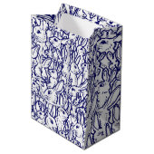 Sac Cadeau Moyen Gros Motif de lapin blanc bleu marine (Devant Angle)