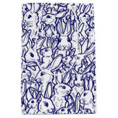 Sac Cadeau Moyen Gros Motif de lapin blanc bleu marine (Devant)