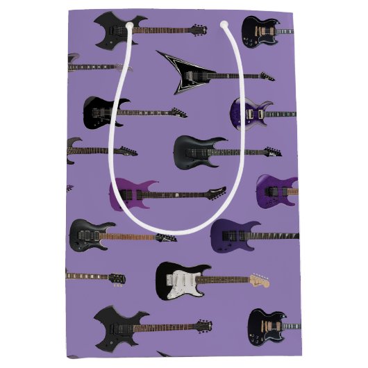 Sac Cadeau Moyen 💜 guitares électriques violettes  (Devant)