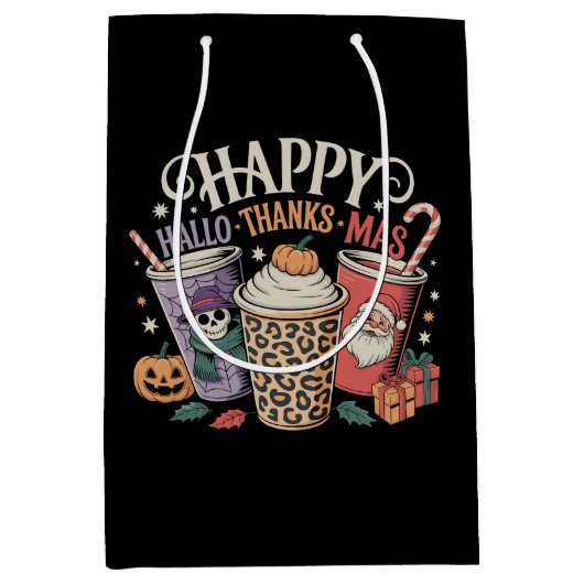 Sac Cadeau Moyen Hallothanksmas Halloween Thanksgiving Christmas (Devant)