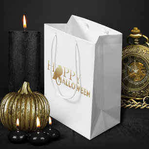 Sac Cadeau Moyen Halloween adulte moderne Gold et White Chic