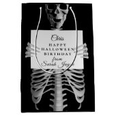 Sac Cadeau Moyen Halloween Birthday Spooky Skeleton Custom Black (Devant)