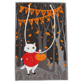 Sac Cadeau Moyen Halloween Chaton Mignon & Citrouille Jack-o’-l
