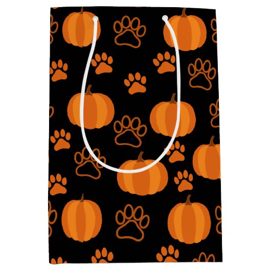 Sac Cadeau Moyen Halloween citrouille et Paws (Devant)