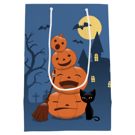 Sac Cadeau Moyen Halloween Citrouilles et chat noir (Dos)