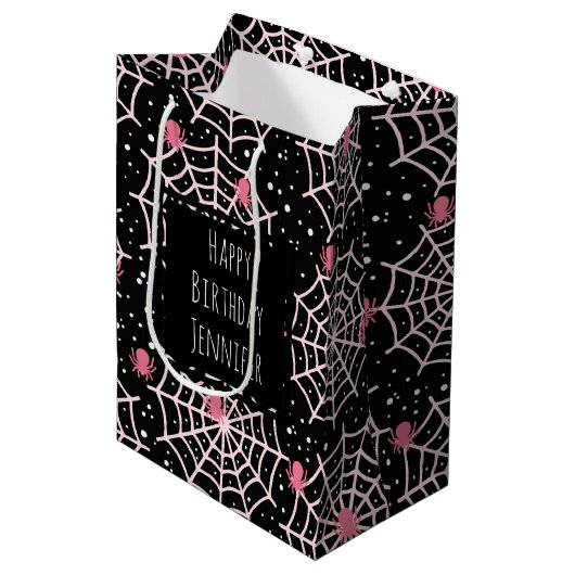 Sac Cadeau Moyen Halloween Cobwebs & Spiders Motif Anniversaire (Devant Angle)