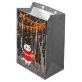 Sac Cadeau Moyen Halloween Cute Cat & Jack-o’-lanterne Citrouille (Devant Angle)