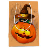 Sac Cadeau Moyen Halloween Cute Kitty Witch and Pumpkin Friend  (Devant)