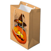 Sac Cadeau Moyen Halloween Cute Kitty Witch et ami Citrouille (Devant Angle)