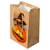 Sac Cadeau Moyen Halloween Cute Kitty Witch et ami Citrouille (Dos Angle)