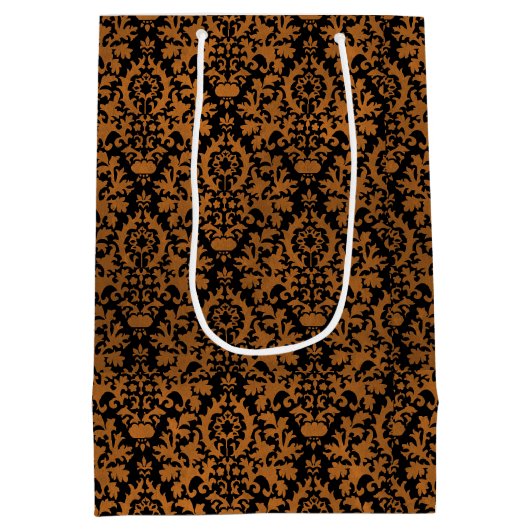 Sac Cadeau Moyen Halloween Distressed Victorian Orange Black Damask (Dos)