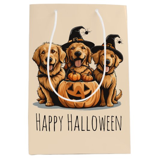 Sac Cadeau Moyen Halloween Golden Retriever Dogs Jack O Lantern (Devant)