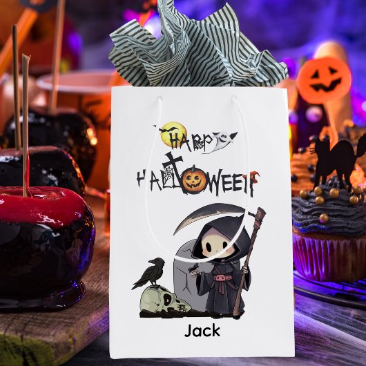 Sac Cadeau Moyen Halloween gothique du corbeau éffrayant de faucheu