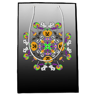 Sac Cadeau Moyen Halloween Mandala Fantômes, Citrouilles, chauves-s