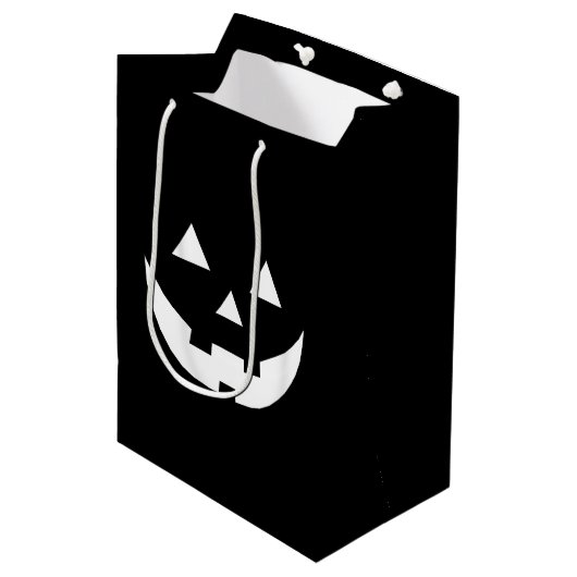 Sac Cadeau Moyen Halloween noir blanc Jack-o'-lantern effrayant tra (Devant Angle)