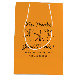 Sac Cadeau Moyen Halloween noir et orange main dessinée squelette H