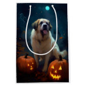 Sac Cadeau Moyen Halloween Saint Bernard avec la peur Citrouille (Devant)