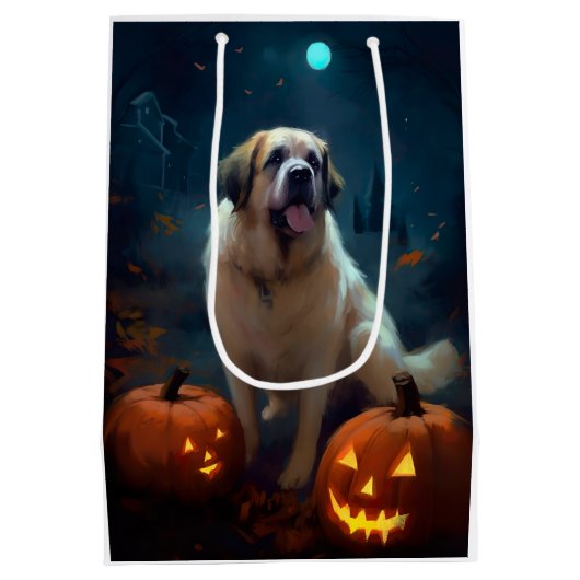 Sac Cadeau Moyen Halloween Saint Bernard avec la peur Citrouille (Dos)