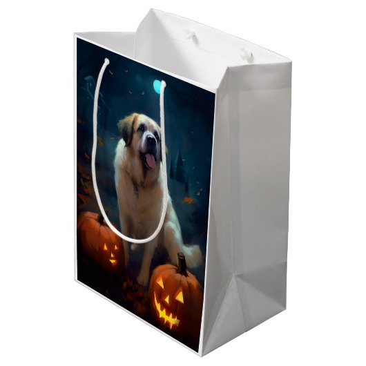 Sac Cadeau Moyen Halloween Saint Bernard avec la peur Citrouille (Dos Angle)