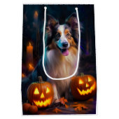 Sac Cadeau Moyen Halloween Shetland Sheepdog Avec la peur Citrouill (Dos)