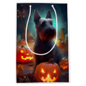 Sac Cadeau Moyen Halloween Terrier écossais avec la peur Citrouille (Devant)
