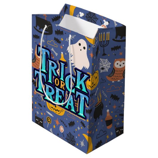 Sac Cadeau Moyen Halloween Tricoter Ou Traiter (Dos Angle)