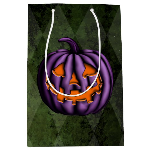 Sac Cadeau Moyen Halloween violet Citrouille Grunge vert (Devant)
