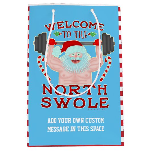 Sac Cadeau Moyen Haltérophile drôle du père noël Swole de Noël (Devant)