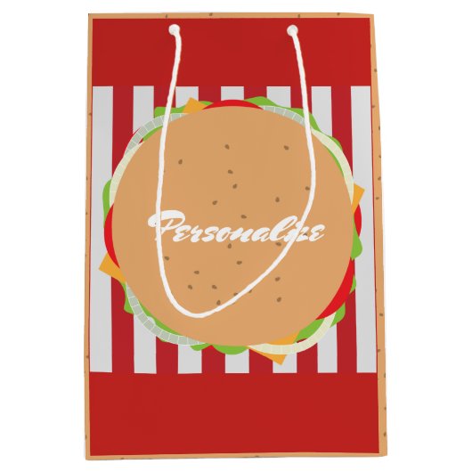 Sac Cadeau Moyen Hamburger cheeseburger mignon café rouge blanc ray (Devant)