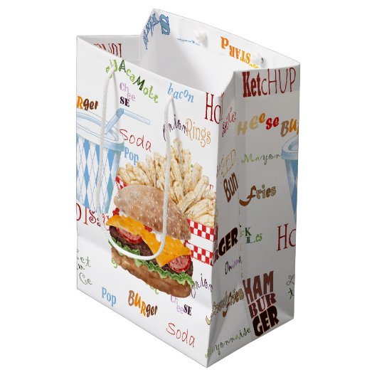 Sac Cadeau Moyen Hamburger Fries Restauration rapide BBQ Diner (Devant Angle)