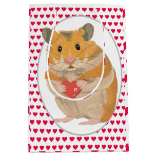Sac Cadeau Moyen Hamster mou et Coeurs rouges 