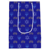Sac Cadeau Moyen Hanoukka Gold Dreidel Star de David Menorah Blue (Dos)