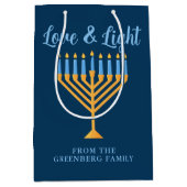 Sac Cadeau Moyen Hanoukka Love & Light Blue Gold Menorah Custom (Devant)
