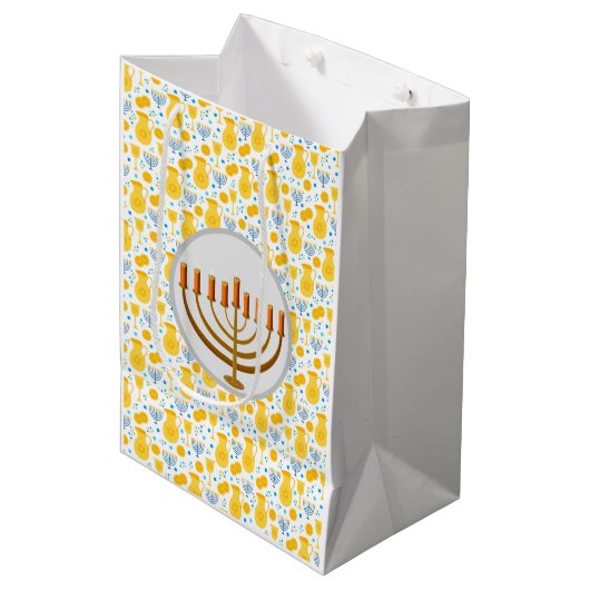 Sac Cadeau Moyen Hanoukka Menorah En Jaune (Devant Angle)