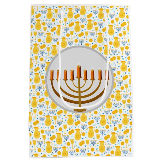 Sac Cadeau Moyen Hanoukka Menorah En Jaune (Dos)
