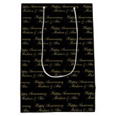 Sac Cadeau Moyen Happy Anniversary Script with Name Black Gold (Dos)