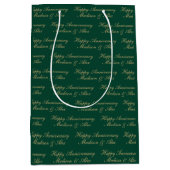 Sac Cadeau Moyen Happy Anniversary Script with Name Green Gold (Devant)