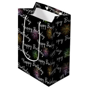 Sac Cadeau Moyen Happy Birthday fireworks on black
