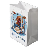 Sac Cadeau Moyen Happy Birthday Goldendoodle Dog Playing Drums (Dos Angle)