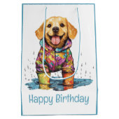 Sac Cadeau Moyen Happy Birthday Labrador Retriever Rain Puddle (Dos)