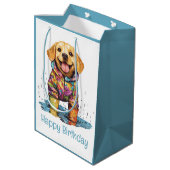 Sac Cadeau Moyen Happy Birthday Labrador Retriever Rain Puddle (Dos Angle)