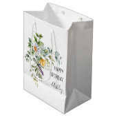 Sac Cadeau Moyen Happy Birthday + Name Floral (Devant Angle)