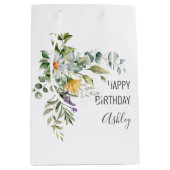 Sac Cadeau Moyen Happy Birthday + Name Floral (Devant)