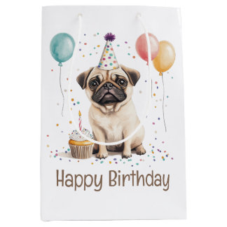 Sac Cadeau Moyen Happy Birthday Pug Dog