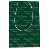 Sac Cadeau Moyen Happy Birthday Script Name Green Gold (Devant)