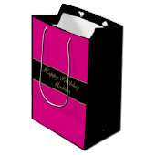 Sac Cadeau Moyen Happy Birthday Script Name Pink Black Gold (Devant Angle)