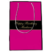 Sac Cadeau Moyen Happy Birthday Script Name Pink Black Gold (Devant)